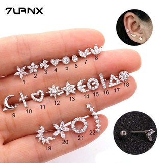 7uanX 1 Khuyên Tai Helix Lobe Bằng Thép Không Gỉ Khảm Đá Zircon Không Cần Xỏ Khuyên