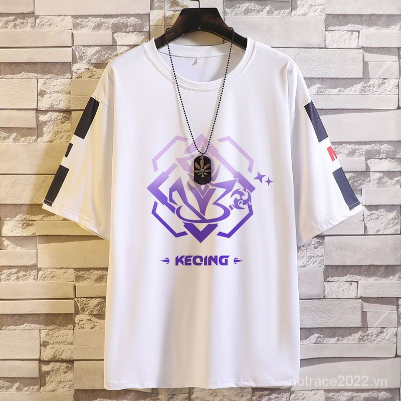 ★Genshin Impact★Zhongli & Keqing & Ganyu Merchandise Áo Thun Tay Ngắn Dáng Rộng Phong Cách Mới Mùa Hè Cho Học Sinh