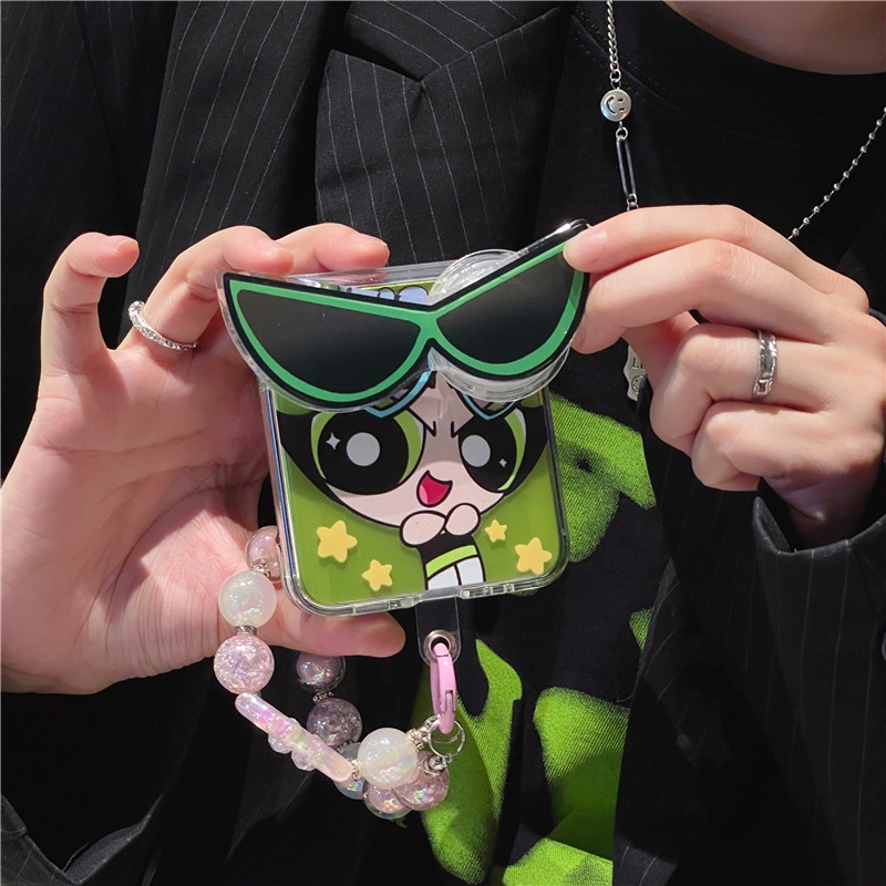 Ốp Điện Thoại Chống Sốc Có Vòng Đeo Tay Họa Tiết Hoạt Hình Powerpuff Girls Cho Samsung Galaxy Z Flip 3 4 5 ZFlip3 ZFlip4