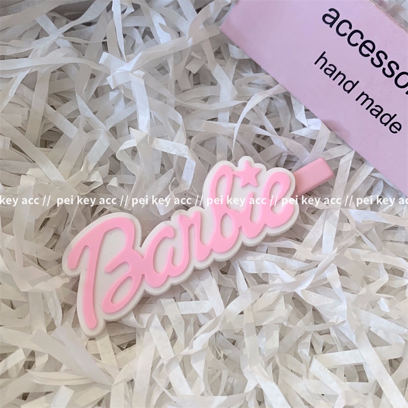Kẹp Tóc Mái Bằng Kim Loại Hình Chữ Barbie Màu Hồng Dễ Thương Phong Cách Hàn Quốc