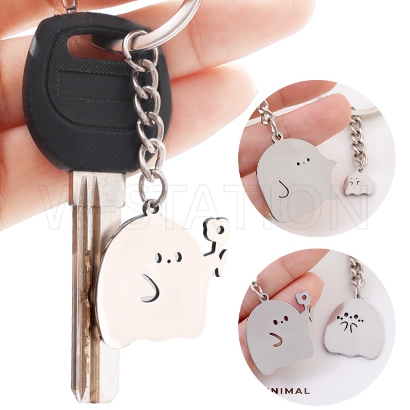 Móc Khóa Kim Loại Màu Bạc Hình Cặp Đôi Gnocchi Ghost Dễ Thương