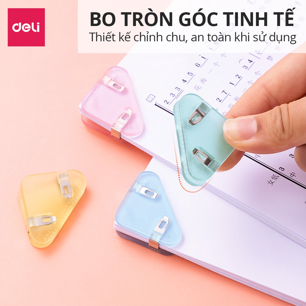 Kẹp giấy, kẹp đánh dấu trang sách, kẹp hồ sơ tài liệu tam giác bằng nhựa Deli thiết kế dễ thương màu pastel giá rẻ