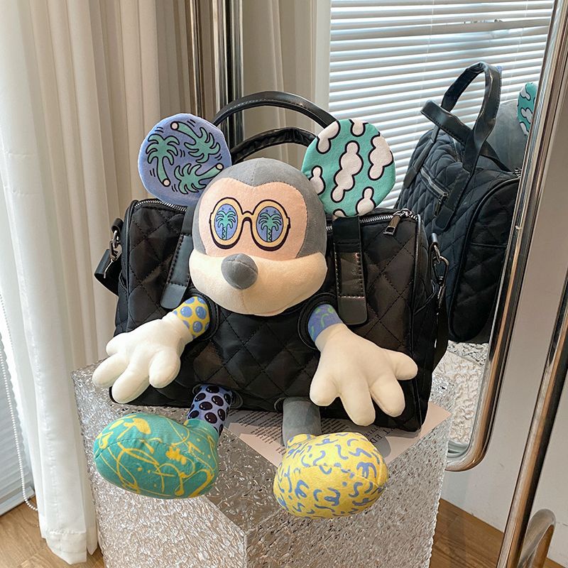 Túi Xách Đeo Vai Cỡ Lớn Bằng Vải Nylon In Hoạt Hình Mickey Đính Kim Cương Thời Trang Cho Nữ
