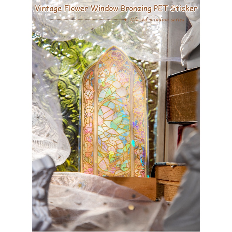 Bộ 10 Tấm Sticker Dán Cửa Sổ Bằng PET Tạo Hình Hoa Lá Kiểu Vintage