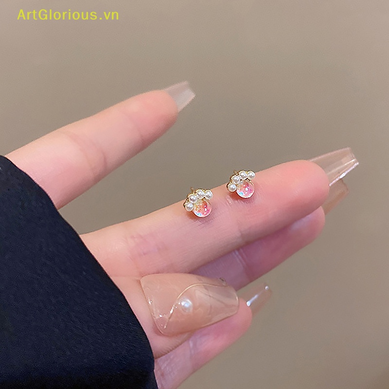 1 Cặp Bông Tai Hình Dấu Chân Mèo Đính Ngọc Trai Giả Dễ Thương Phong Cách Hàn Quốc Dành Cho Nữ