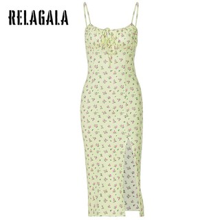 RelaGala Nữ Thời Trang Mới Đơn Giản Cá Tính Suspender Hoa Chia Slim Dress