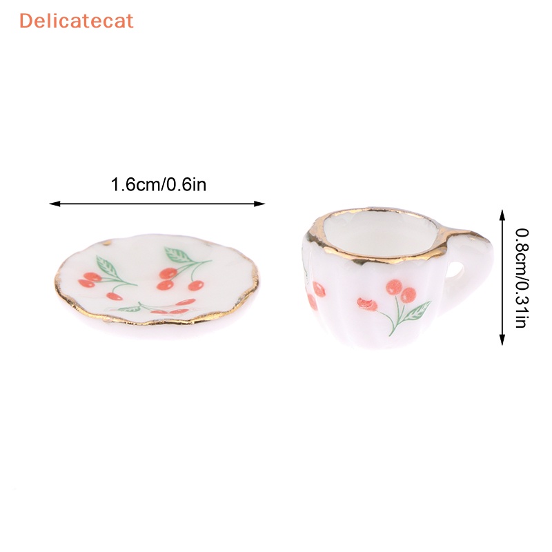 1 Set / 2 / 1: 12 Bộ Chén Đĩa Gốm Họa Tiết Trái Cherry Trang Trí Nhà Búp Bê
