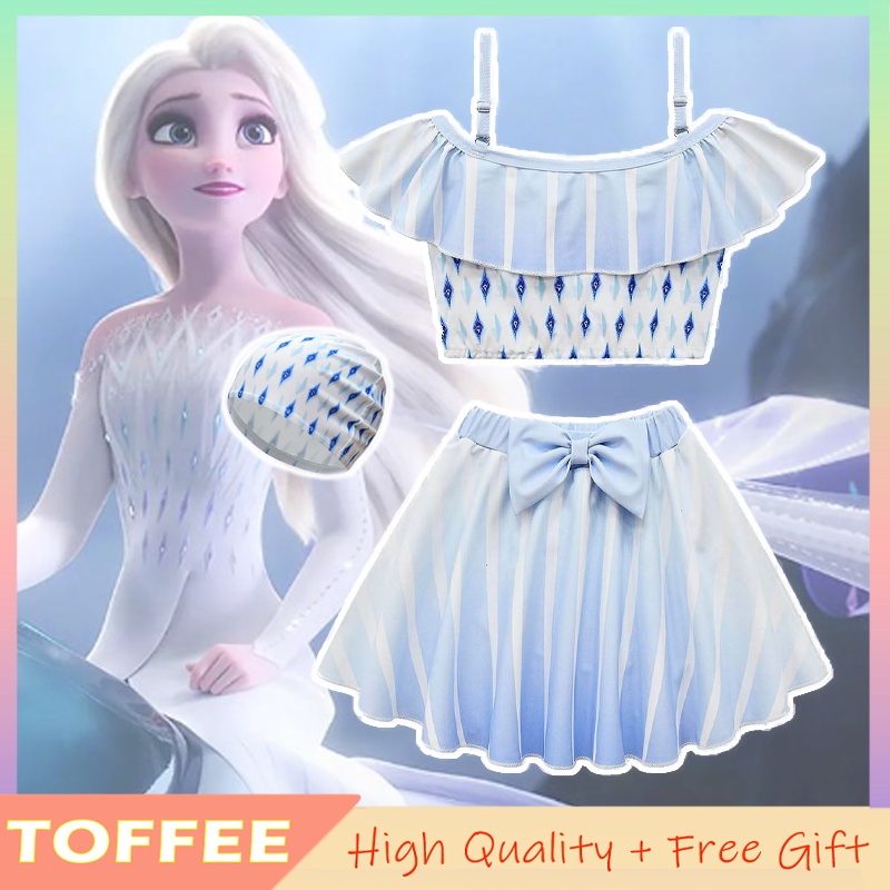 DISNEY Bộ Đồ Bơi Họa Tiết Công Chúa Elsa Frozen Màu Xanh Dương / Trắng Thời Trang Xinh Xắn Cho Bé Gái