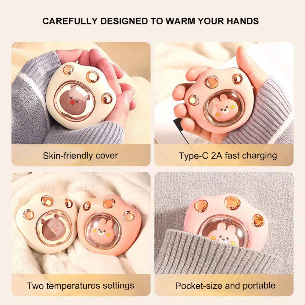 Máy Sưởi Ấm Tay Mùa Đông Mini 2400mah Thiết Kế Hình Bàn Chân Mèo Dễ Thương Sạc USB Tiện Dụng
