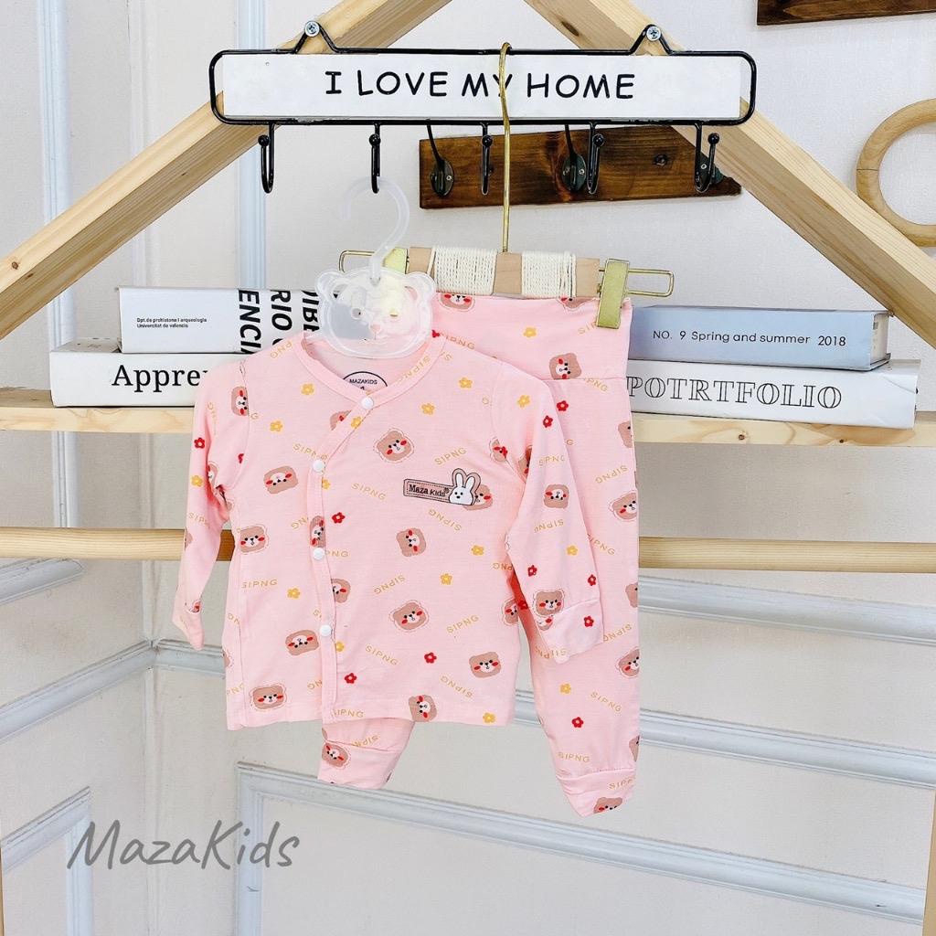 Bộ dài MÀU in hình cạp cao vải petit sợi tre mềm mát cho bé sơ sinh đến 9kg Mazakids