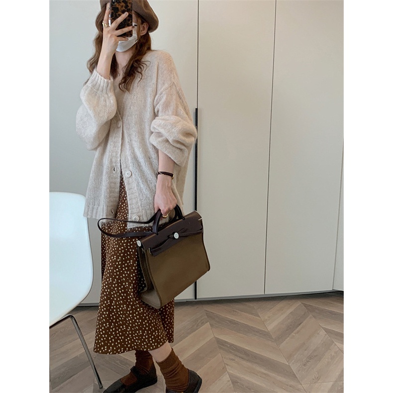 Áo khoác len cardigan trơn dáng dài hàng Quảng Châu ms1206