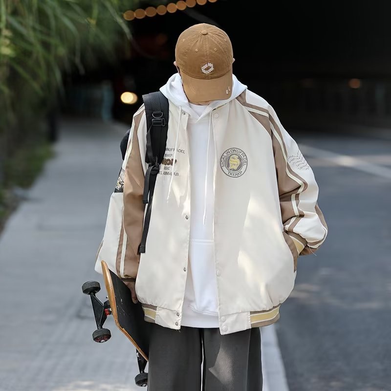 Áo Khoác Bóng Chày Tay Dài Thêu Khối Màu Sắc retro Mỹ Dành Cho Nam Nữ