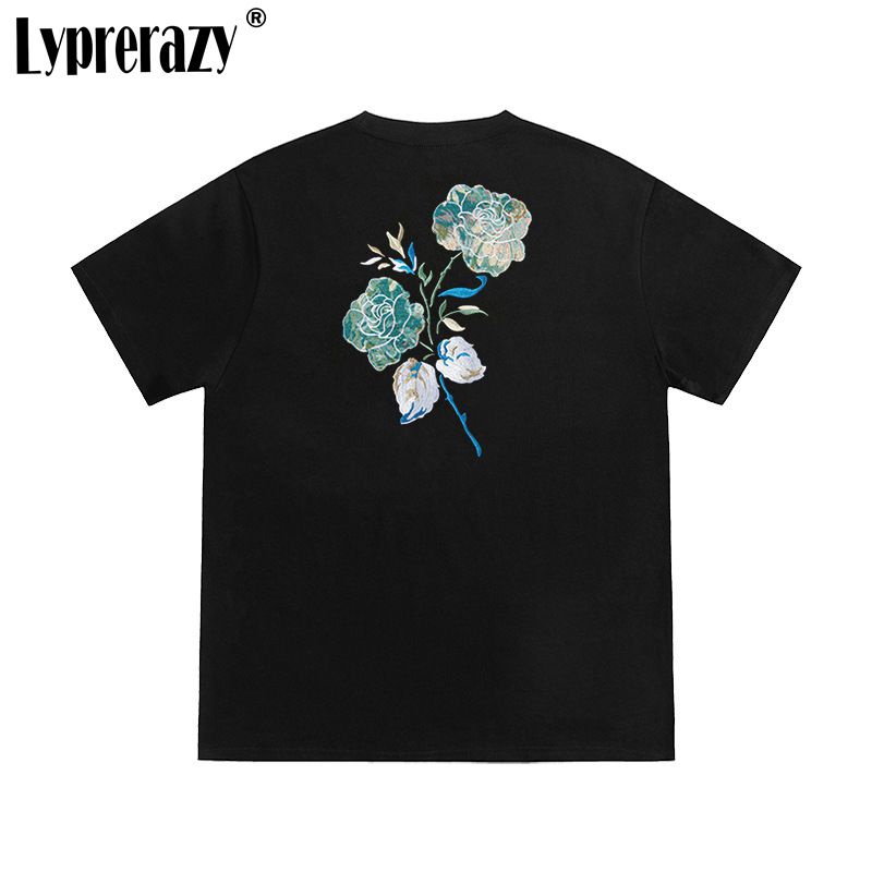 Áo Thun Cotton Ngắn Tay Dáng Rộng Thêu Hình Hoa Sen Thời Trang Mùa Hè Cho Cặp Đôi