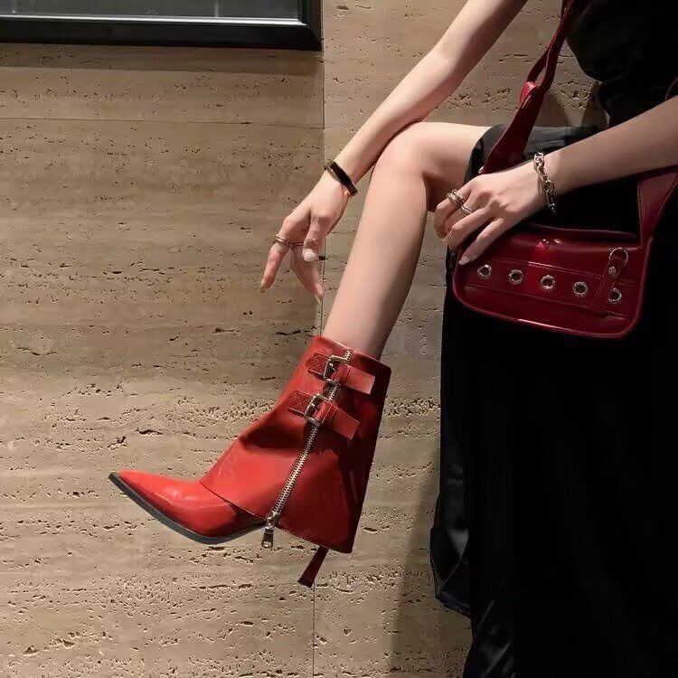 Giày Bốt Cao Gót Mũi Nhọn Phong Cách Âu Mỹ Thời Trang Cho Nữ