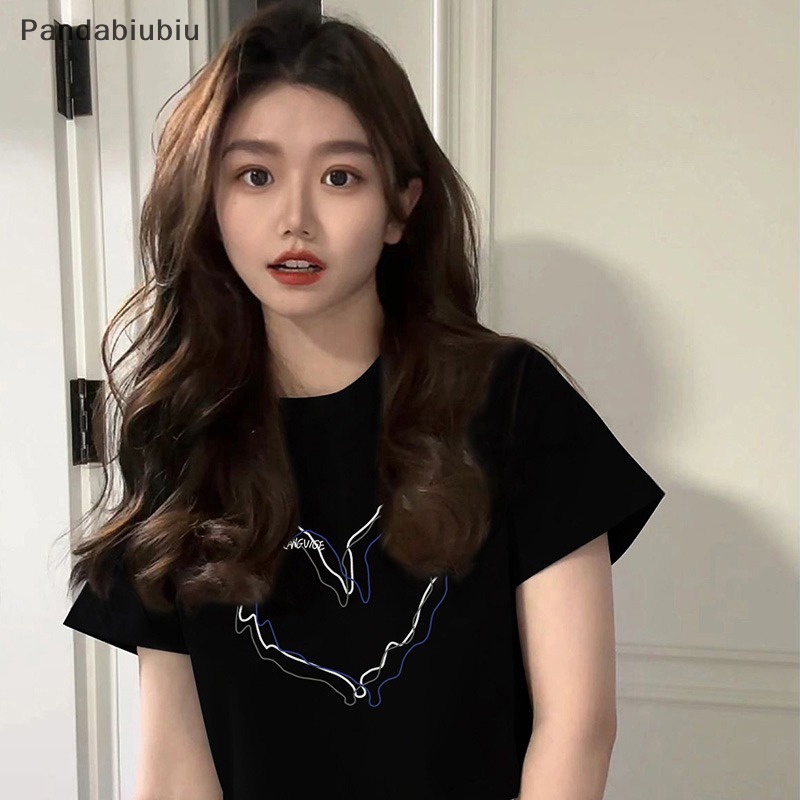 Áo đôi thun phông croptop baby tee trái tim đen T-shirt Nữ