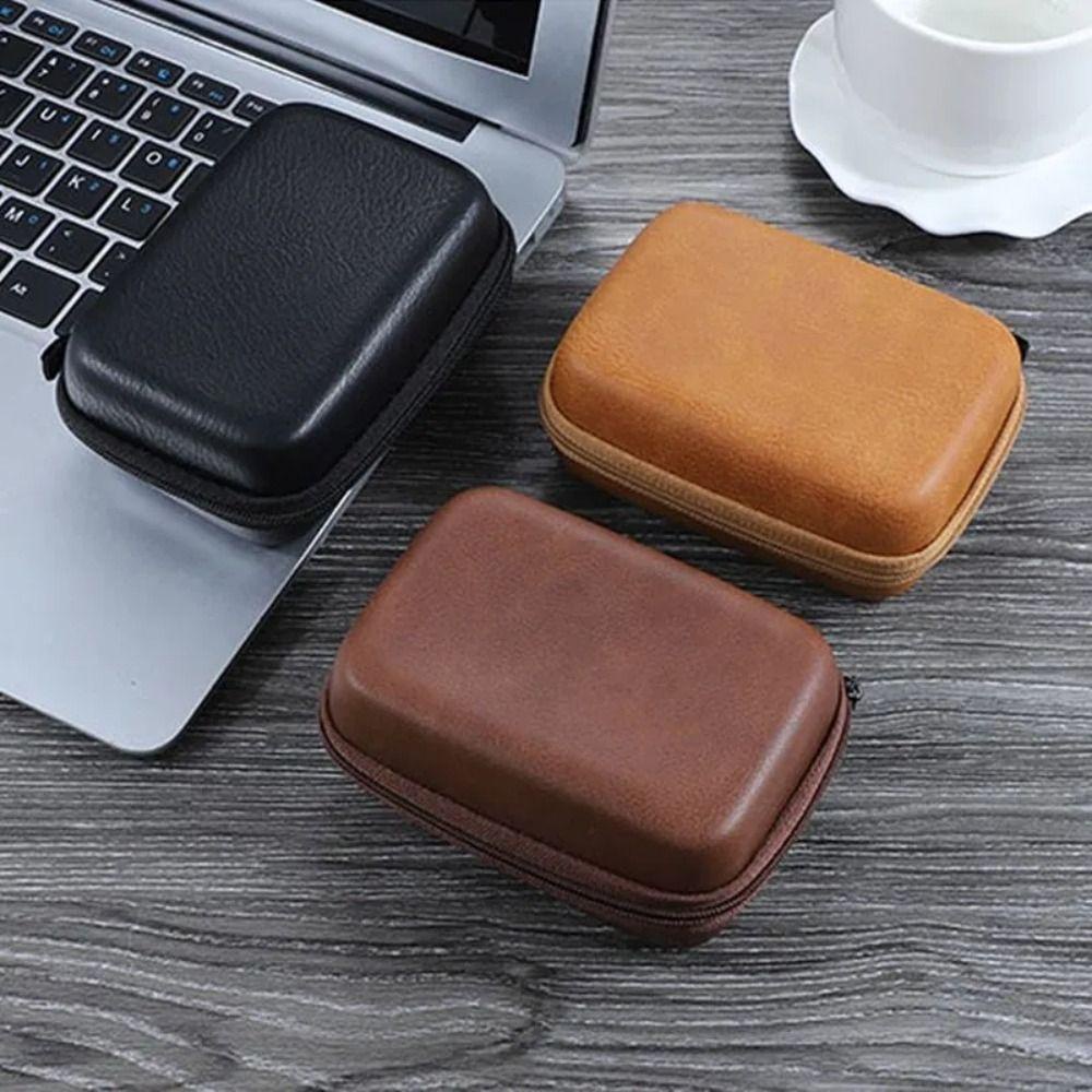 Túi Đựng Tai Nghe / Dây Cáp USB Bọc Da PU Có Khóa Kéo Cho Nam Nữ