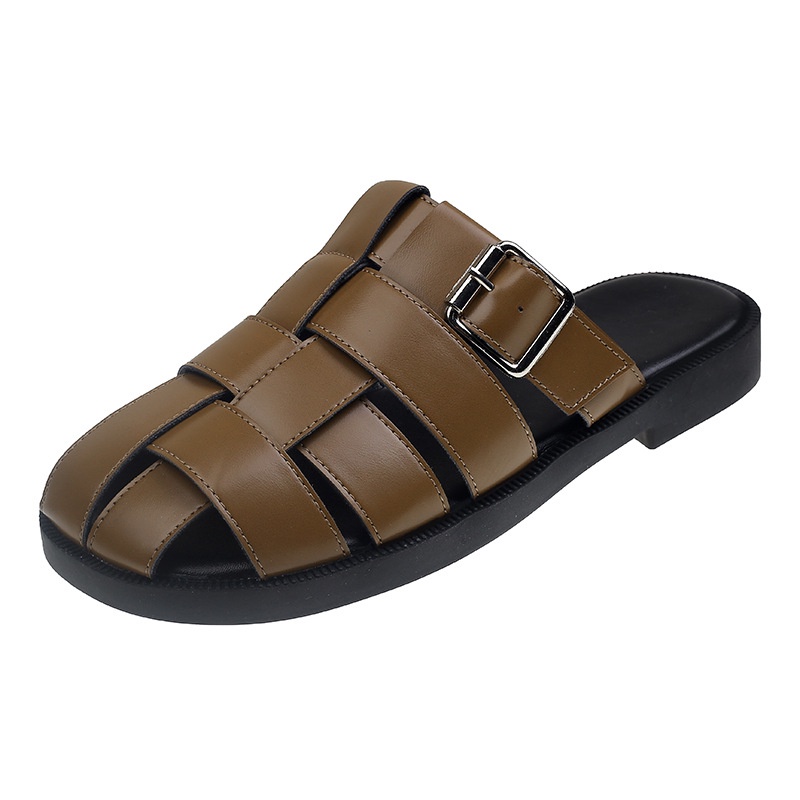 MUCHAO Dép Sandal Bít Mũi Đế Bằng Phong Cách Hàn Quốc Thời Trang Mùa Hè Hàng Mới Dành Cho Bạn Nữ