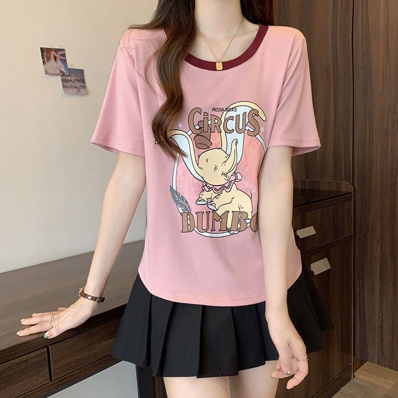 Áo Thun Tay Ngắn Dáng Rộng In Họa Tiết Màu Sắc Tương Phản Thời Trang Cho Nữ Có 4 Màu