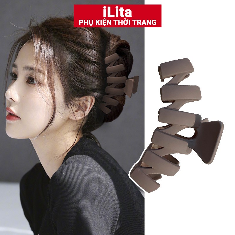 Kẹp tóc càng cua Hàn Quốc nữ đẹp hottrend nhám cỡ size lớn iLita cặp búi tóc dễ thương cào 10 răng, 14 răng
