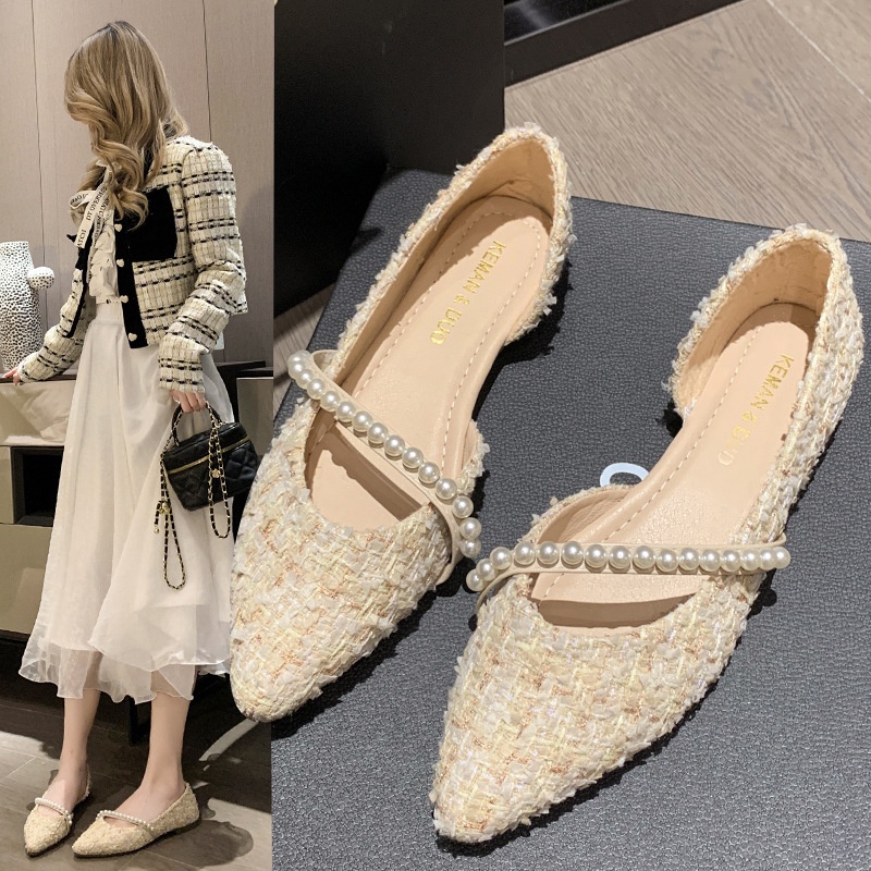 ZTAIXIELUA Giày Búp Bê Mũi Nhọn Đính Hạt Thời Trang Cho Nữ