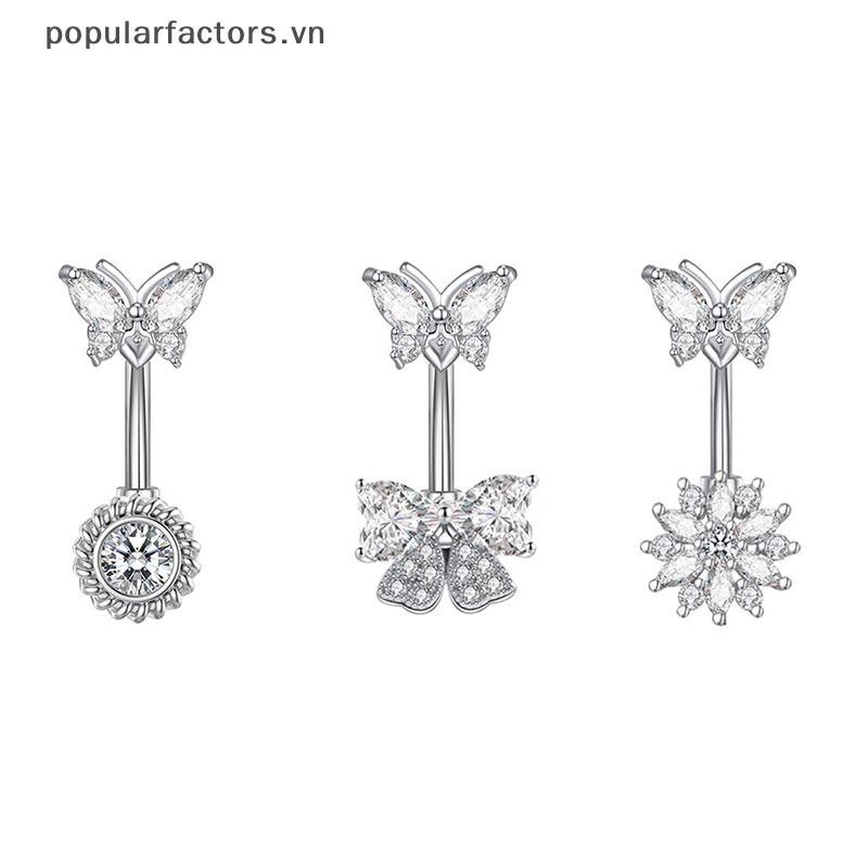 Khuyên Rốn Bằng Thép Không Gỉ Hình Hoa Và Bướm Đính Đá Zircon Thời Trang Cho Nữ