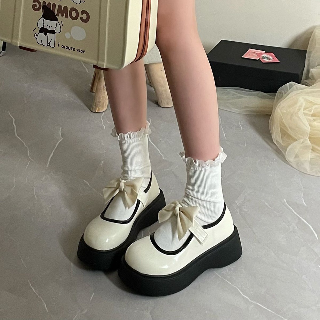 HHH Giày Mary Jane Lolita đế cao 4cm Giày Búp Bê Đế da mềm đế êm thời trang 2023NEW Cho Nữ