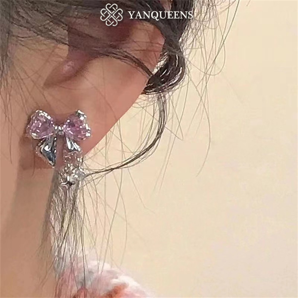 Bông tai YANQUEENS đính nơ zircon thời trang cho nữ/ 3 kiểu