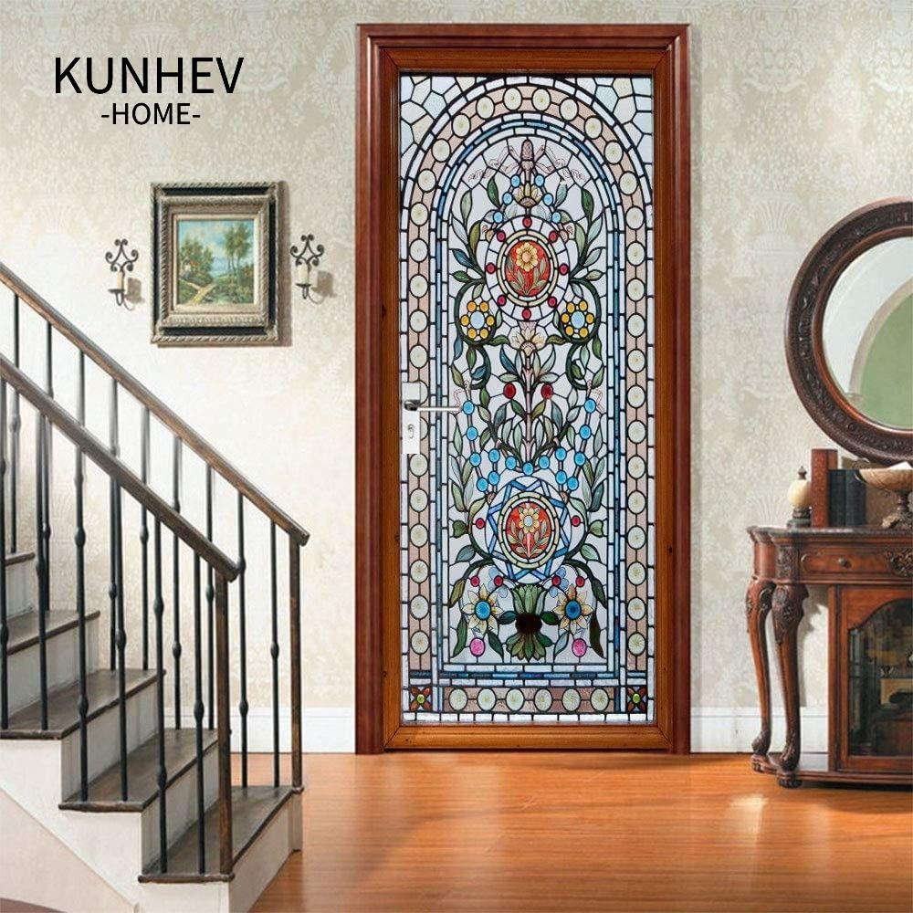 KUNHEV Miếng dán cửa kính màu, miếng dán và miếng dán pvc tự dính, decal cửa tủ lạnh không thấm nước hình nền phòng khách