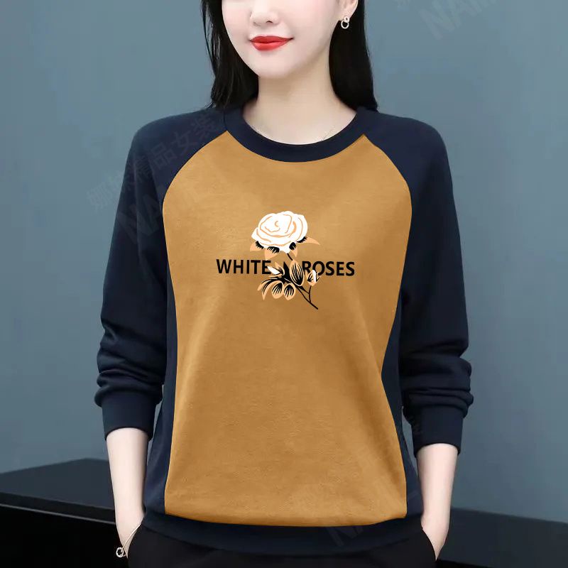 Áo Thun Tay Dài Cổ Tròn / Dáng Rộng Thời Trang Mùa Thu Cho Phụ Nữ Trung Niên