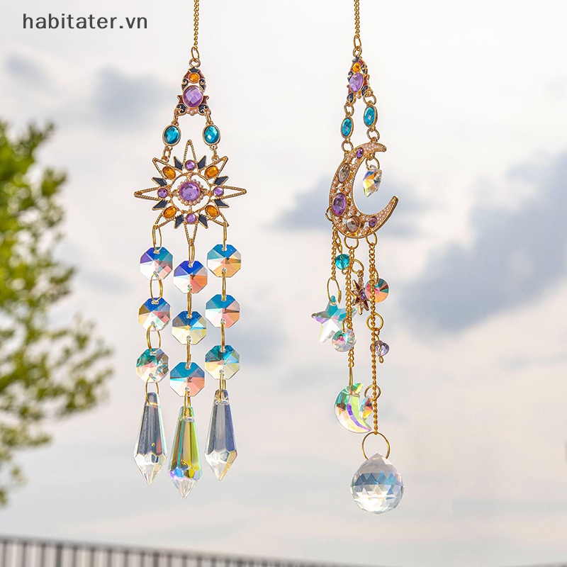 Tater 1pc mặt dây chuyền pha lê suncatcher cửa sổ lăng kính máy tạo mưa chuông gió cổ điển mặt trời mặt trăng treo trang trí trang trí vườn nhà vn