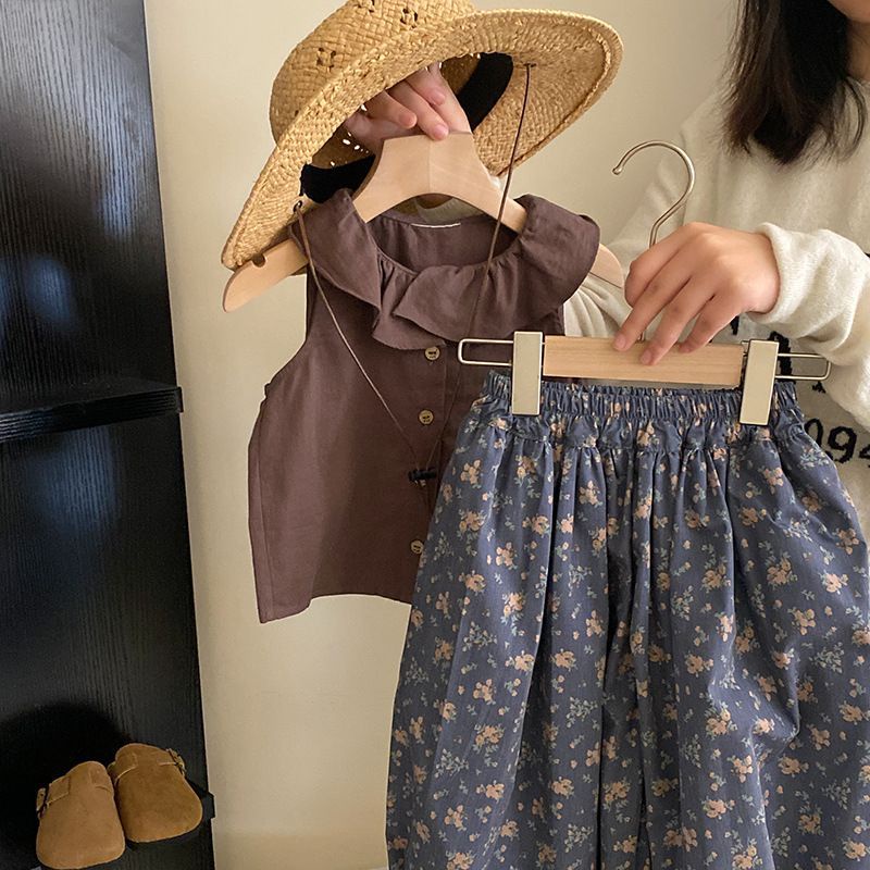 Bộ Áo Thun + Quần Cotton Phong Cách Hàn Quốc Thời Trang Mùa Hè Mới 2023 Dành Cho Bé Gái