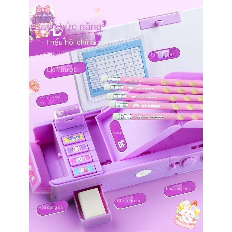 Hộp Đựng Bút Hai Ngăn Tự Động Đa Năng In Hoạt Hình Dễ Thương Cho Bạn Gái