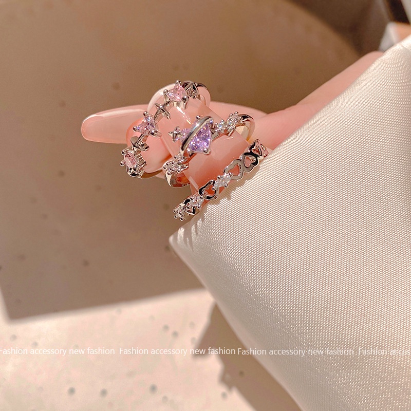 Nhẫn Hình Trái Tim Đính Kim Cương Nhân Tạo Màu Hồng Thời Trang Cho Nữ