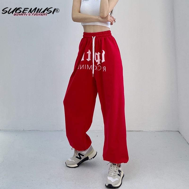 Quần Legging Thể Thao Ống Rộng Lưng Cao In Chữ Phong Cách Hip Hop Âu Mỹ Cá Tính Cho Nữ