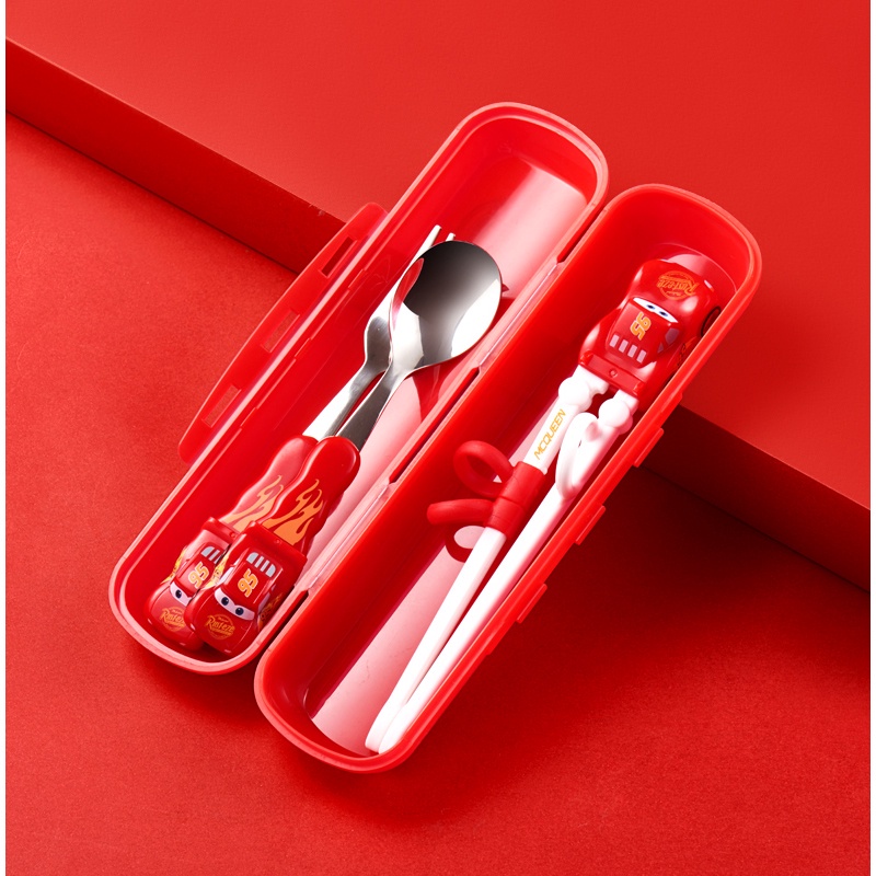Disney Bộ Muỗng Đũa Nĩa Kèm Hộp Đựng Bằng Thép Không Gỉ 304 Cho Bé Tập Ăn