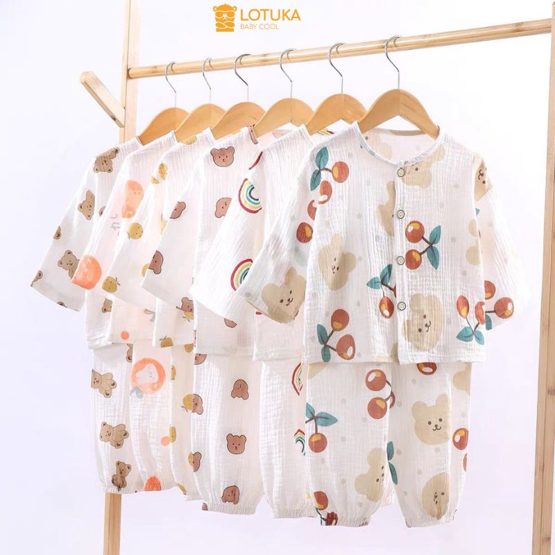 [Xô Muslin] Bộ Dài Tay Bé Trai Bé Gái LOTUKA, Quần Áo Thu Đông Cho Bé, Đồ Bộ Xô Muslin 2 Lớp Size 4-18kg