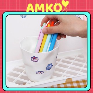 [XẢ KHO] Hộp Đựng Viết Màu Trắng Nhựa Tròn Ly Đựng Bút Để Bàn - Dán Sticker Xinh Xắn Kiểu Hàn AMKO