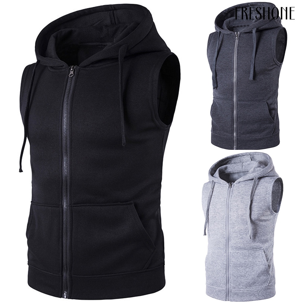 Thời trang nam áo khoác vest màu rắn túi dây kéo áo ghi lê áo khoác không tay