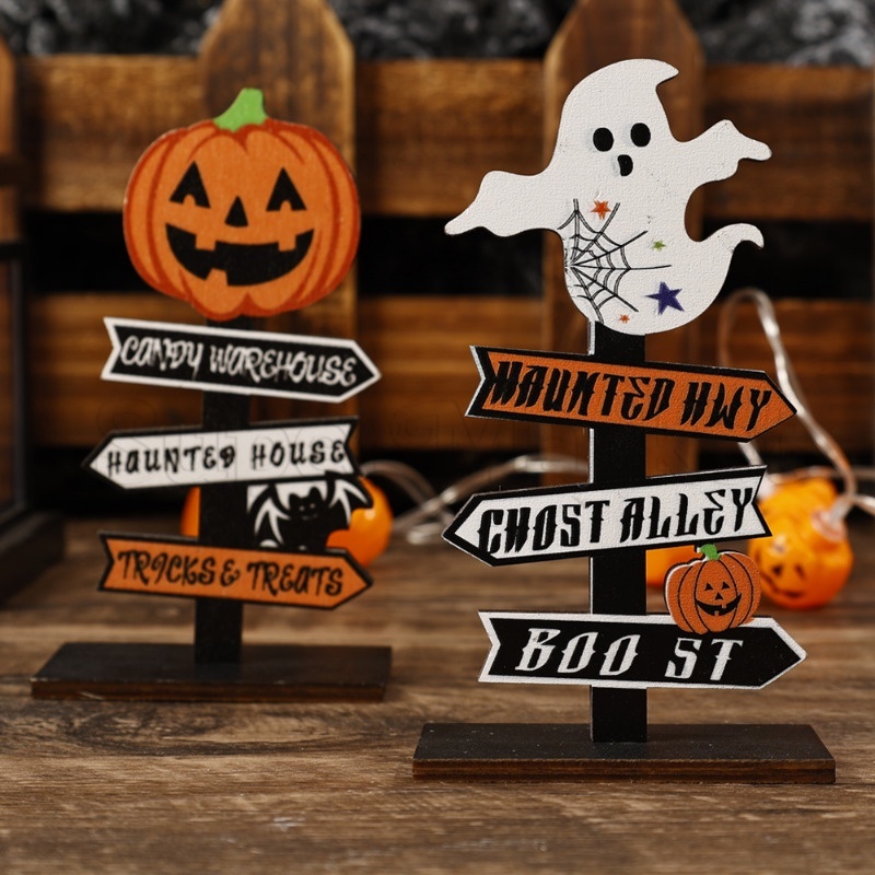 Trick or treat ghost letters plate / halloween pumpkin vertical board / detchable tree shaped table ornament / funny atmosphere decoration