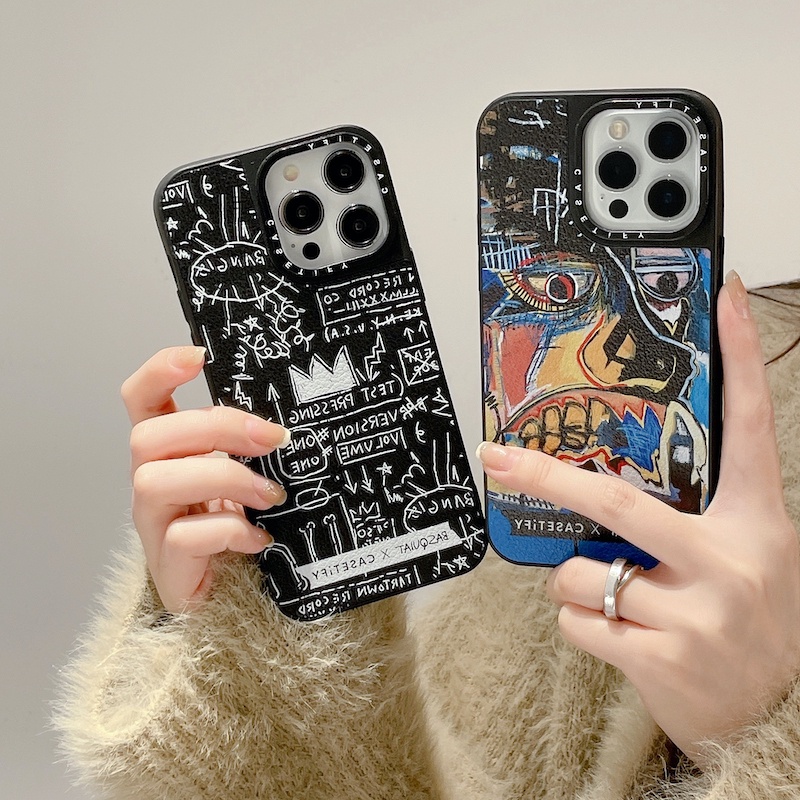Artist basquiat crown dinosaur formula leather texture casetify phone case cho iPhone 15 14 13 12 11 pro max plus x xs xr, vỏ cứng