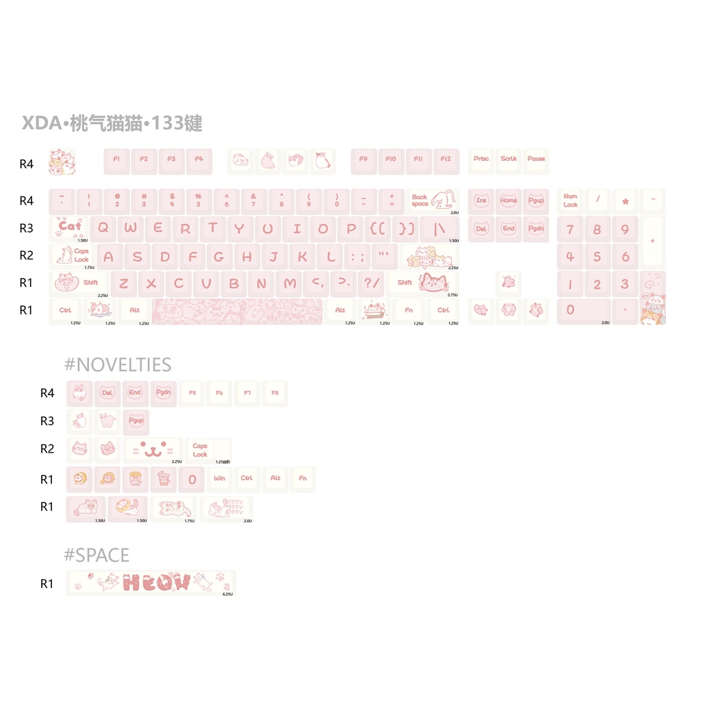Naughty cat keycaps xda profile cartoon pbt dye sub bàn phím cơ keycap