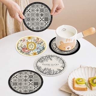 Tấm lót ly thủy tinh retro flower coaster mat cách nhiệt