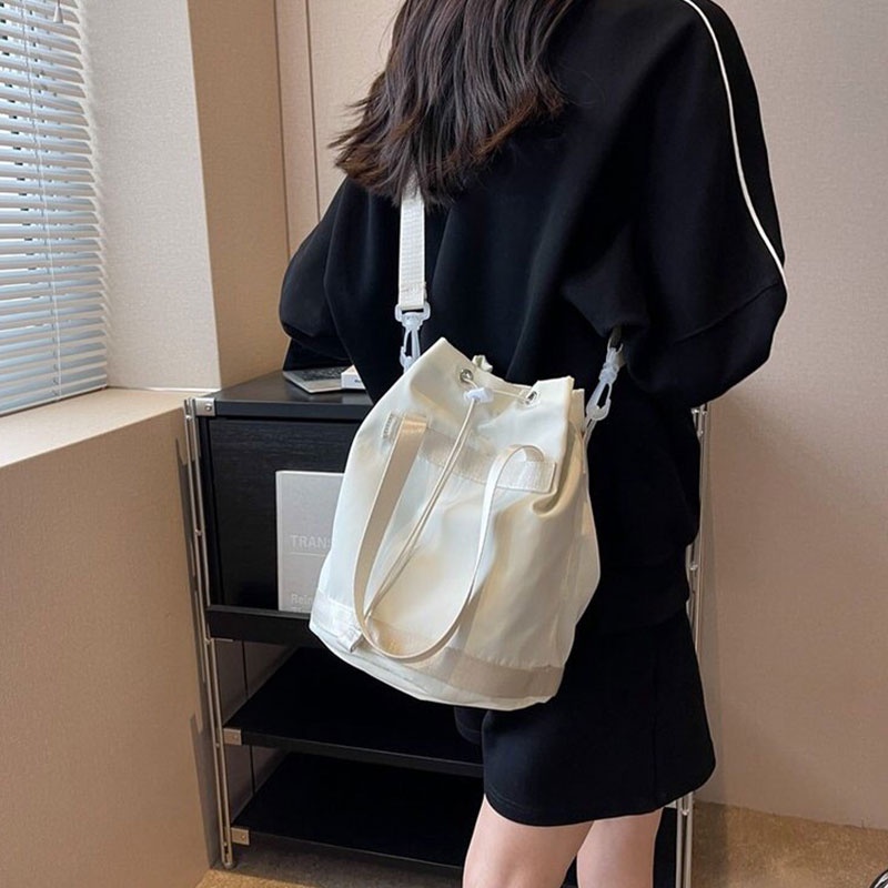 Túi đeo chéo MOUSSON nylon dây rút không thấm nước đơn giản màu trơn sức chứa lớn thời trang retro giản dị cho nam