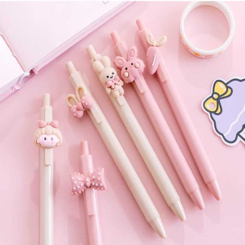 Conopery Bút dễ thương, màu hồng 14,5cm * 1cm * 2cm bút mực đen gel, fun 6 chiếc đồ dùng văn phòng có thể thu vào