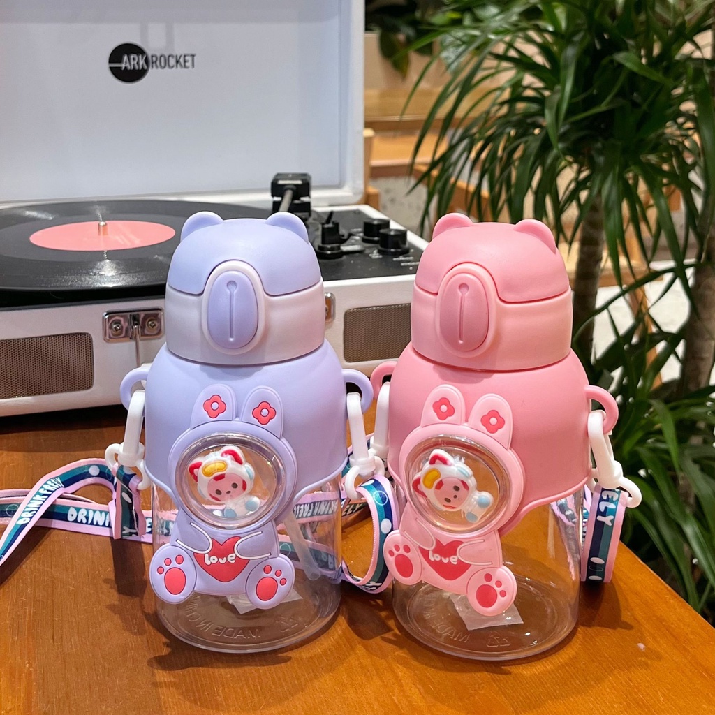 Bình uống nước cho bé tiện lợi hình thú cưng dễ thương 600ml, bình nước cho bé đi học nhựa PP cao cấp an toàn cho bé