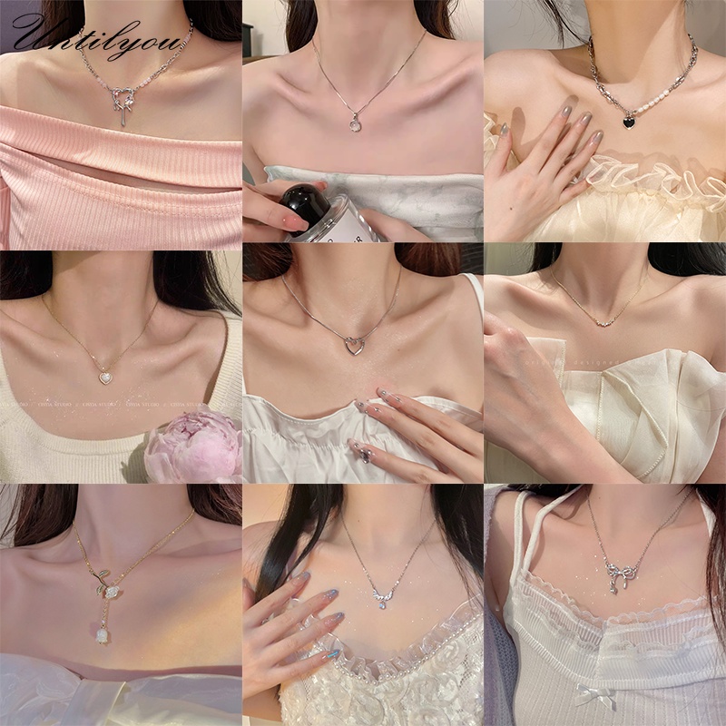 Yeezii heart bow tulips vòng cổ cho phụ nữ y2k pha lê zircon moonstone wings mặt dây chuyền dây chuyền phụ kiện thanh lịch trang sức