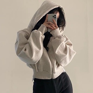  Áo khoác croptop nỉ nữ form hoodie zip lót nỉ lông thiết kế dây đai đuôi áo MA091 Pinkee 