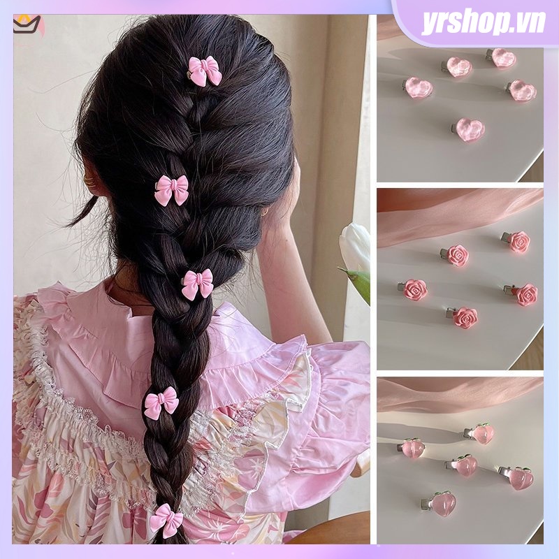 5 cái kẹp tóc nơ nhỏ mới dễ thương peach rose mũ nón phụ kiện tóc cô gái tóc mái bên kẹp ngọt ngào hai y2k