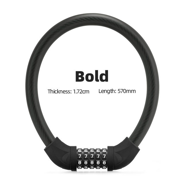 Dây cáp khóa xe đạp ROCKBROS mật khẩu 5 số bằng thép PVC chống mất cho xe đạp MTB 1.72cm/ 87 cm