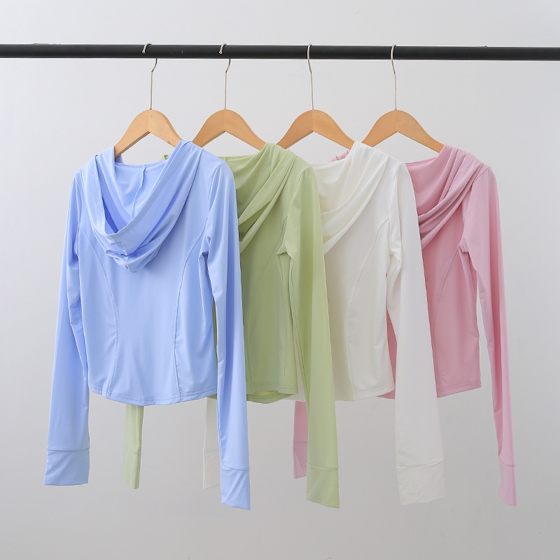 Yogatruth:sports top ice silk cool sunscreen slimming mũ trùm đầu thoáng khí bảo vệ tia cực tím sun-protective jacket